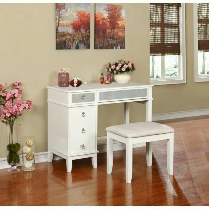 Meja Rias Minimalis 5 Laci - Tolet Putih Bukaan Atas - Bangku Rias | Mebel Jepara