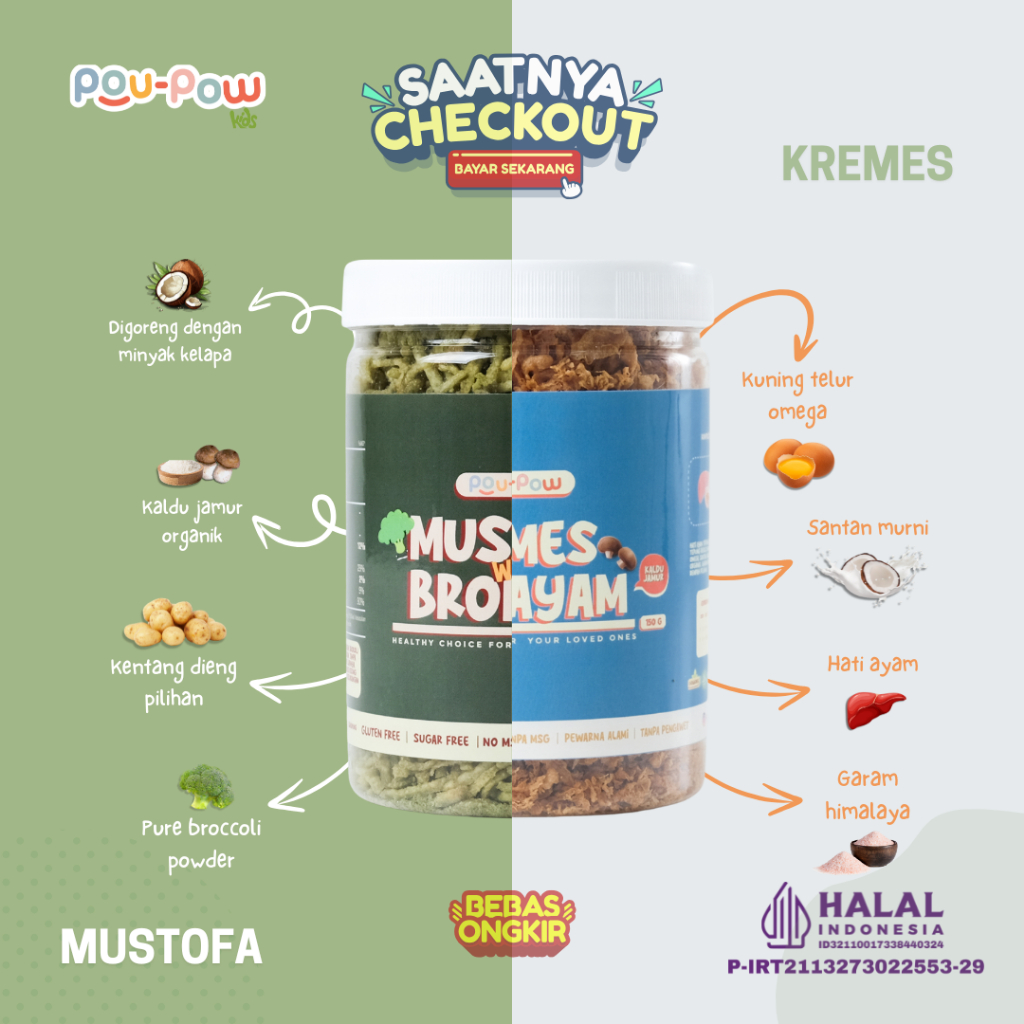 

Poupow Kremes Hati Ayam Premium dan Mustofa Brokoli Snack MPASI Organik NO MSG Snack Anak Gluten Free