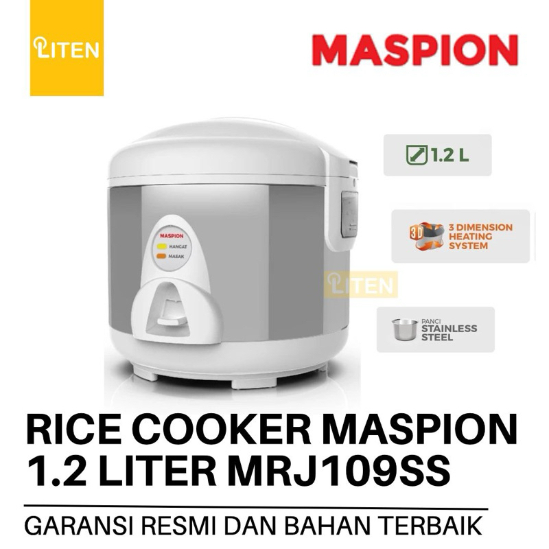 HR14 Rice Cooker Maspion 1.2L Stainless Mrj109Ss / Magic Com Mini Maspion 1.2 Liter Mrj 109
