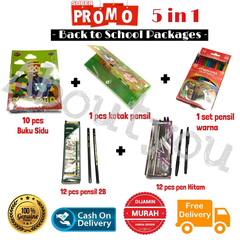

Get Product PROMO 5 in 1 PAKET Alat Tulis Sekolah Set LENGKAP Buku Kotak Pensil Warna Pen murah
