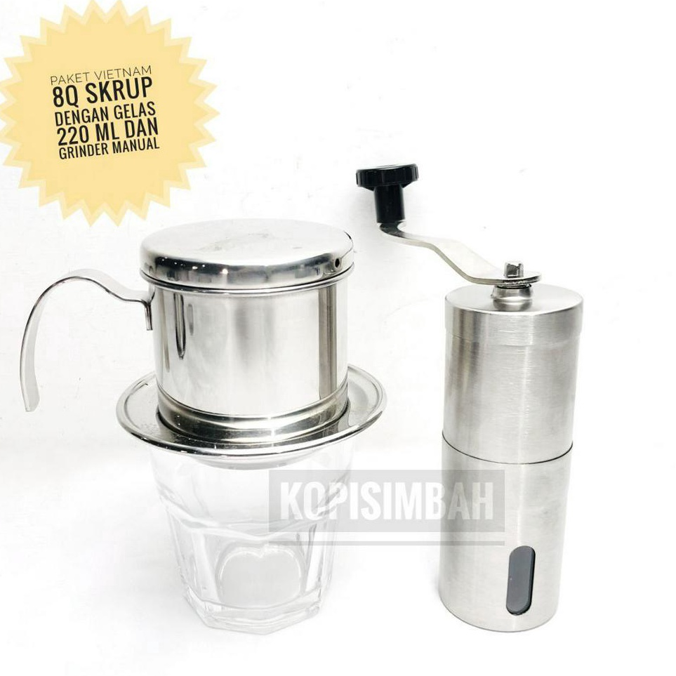 Promo Merakyat  Paket Vietnam Drip 8Q 7Q 6Q Dengan Gelas 22 ml 15 ml Dan Ginder Manual Coffee Maker 