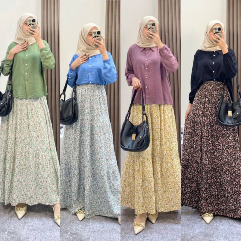 Kemeja Set Rok Susun Wanita kekinian