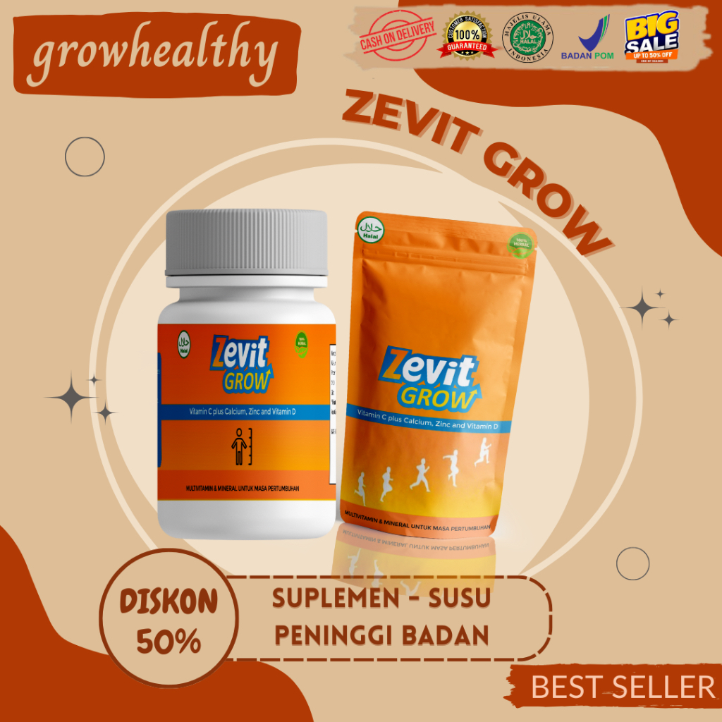 ZEVIT GROW - PENINGGI BADAN ORIGINAL BPOM 100% / SUPLEMEN SUSU TINGGI KALSIUM ANAK REMAJA DEWASA