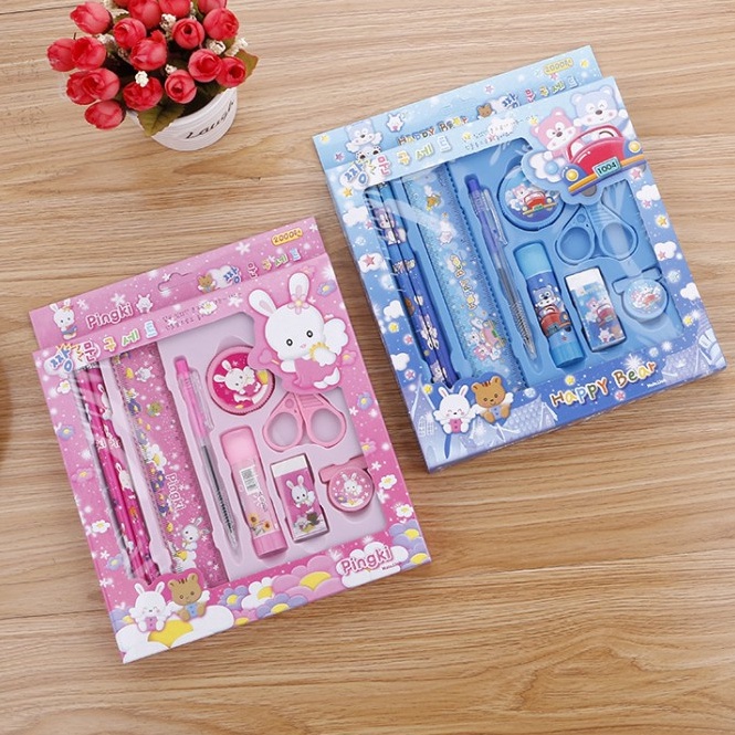 

New Arrival 1 Set Alat Tulis Lucu Lengkap Pensil Penggaris Pulpen Penghapus Rautan