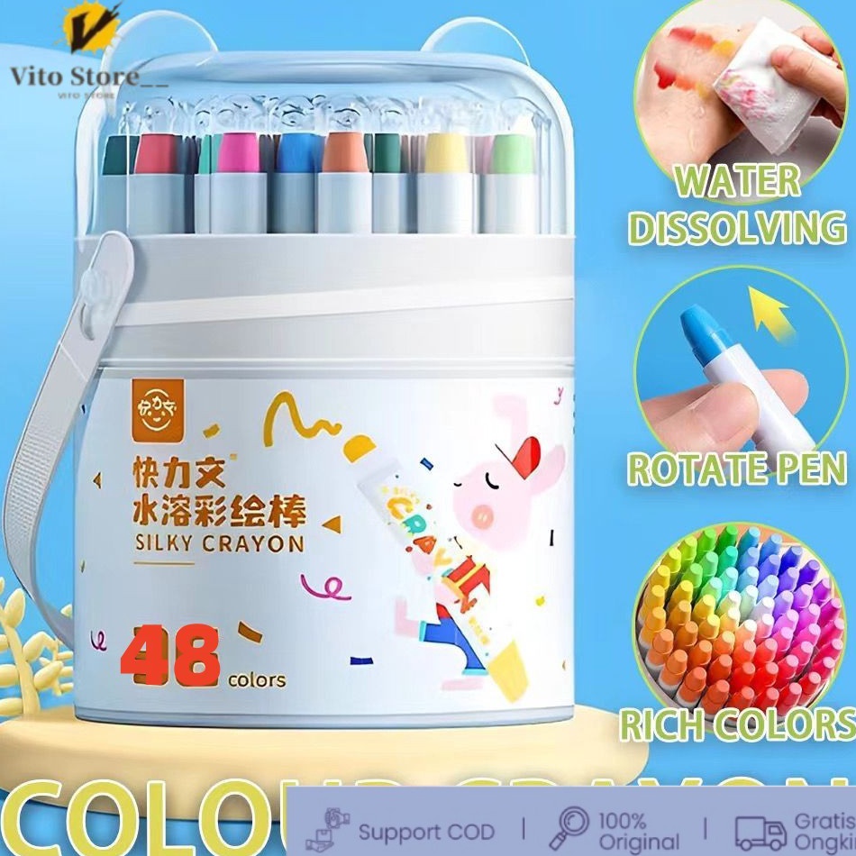 

Diskon Keren In stockWashable Silky Crayon 36 48 Warna Colorful Bucket Krayon Mewarnai Alat Warna Set Anak Wipe and Clean