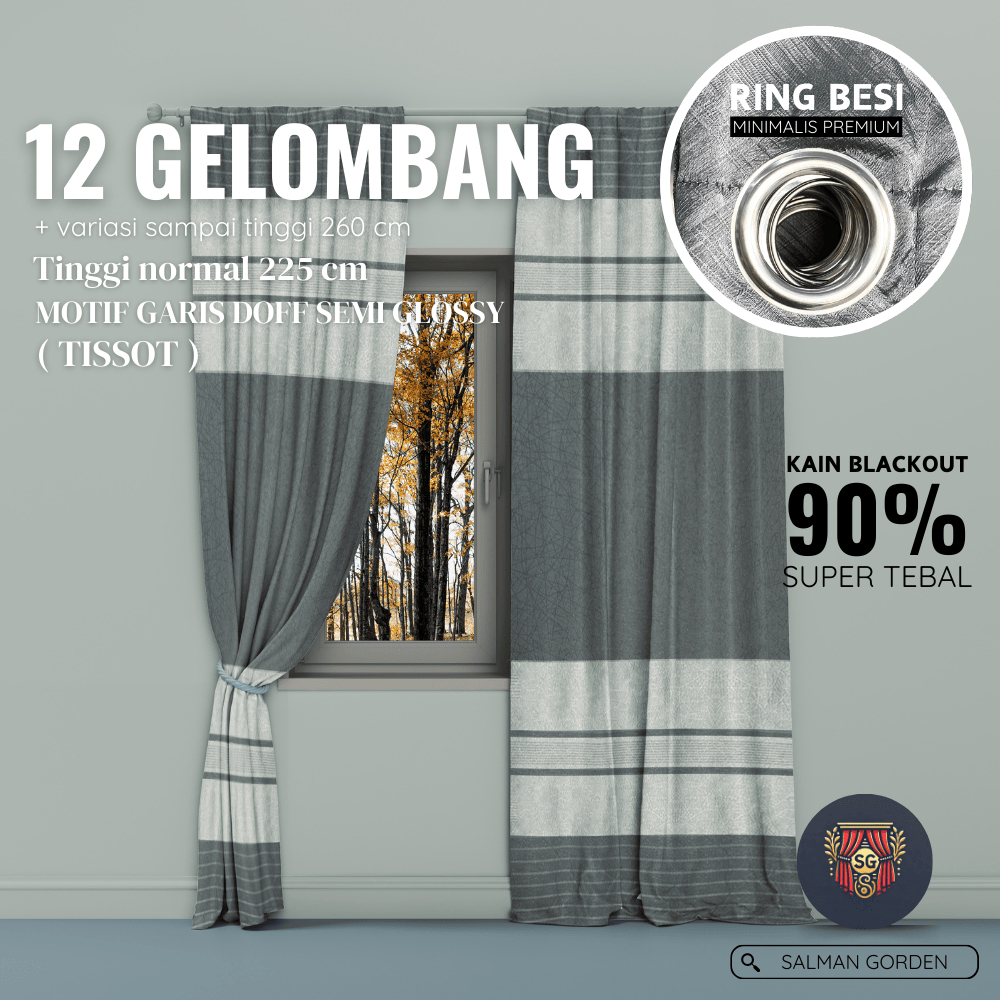 GORDEN BLACKOUT 12 GELOMBANG ( TISSOT ) MOTIF GARIS DOFF SEMI GLOSSY BLACKOUT 90% GRADE A GORDEN BLA