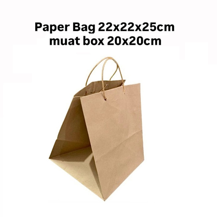 

( 12 pcs ) Paperbag Muat Box 20x20x cm Tas Tenteng Coklat Polos Hampers Oleh Oleh