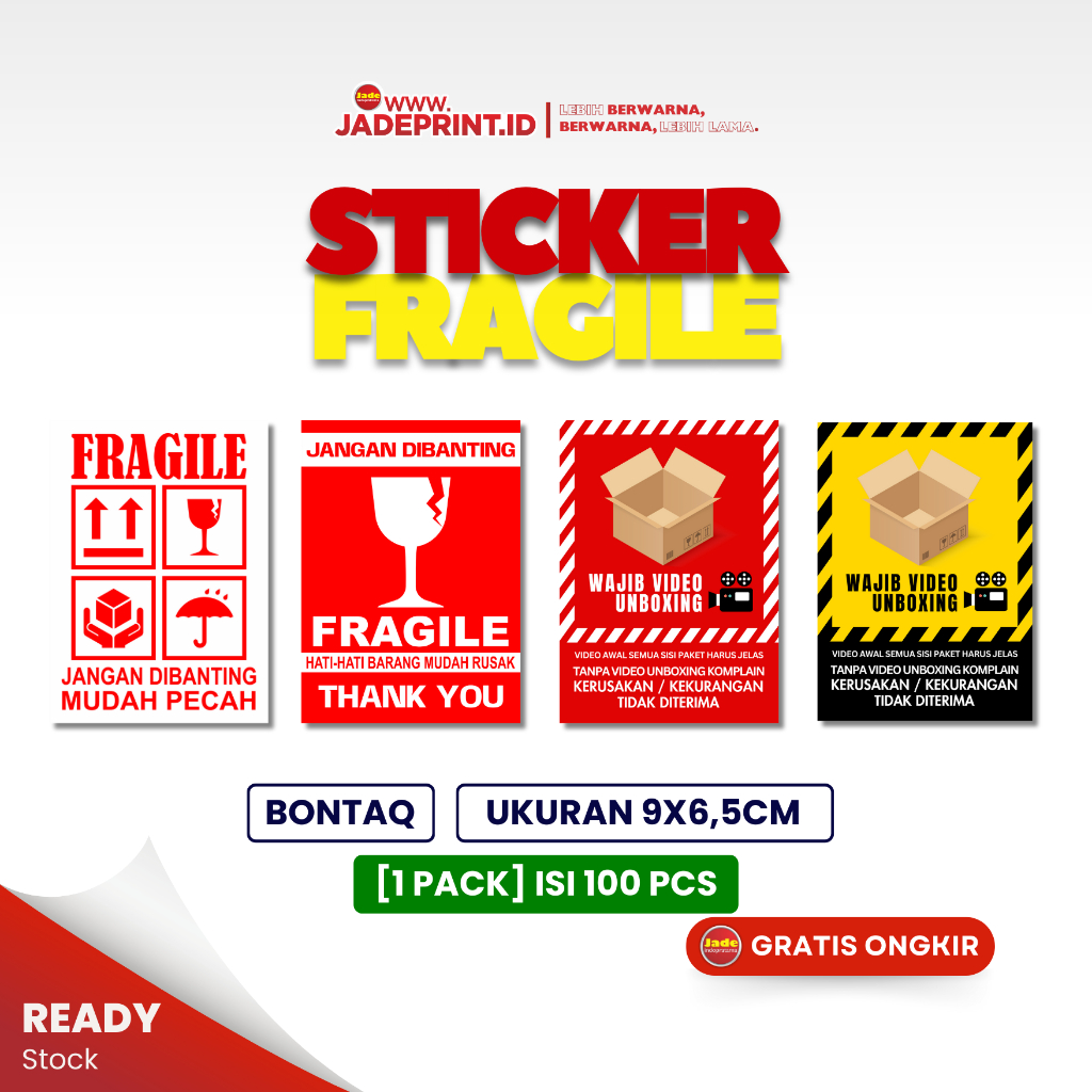 

[STICKER FRAGILE] Stiker Label Fragile 9 x 6,5cm Sticker Wajib VIdeo Unboxing Isi 100 Pcs