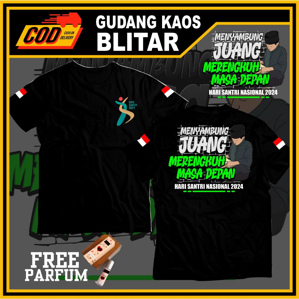 Baju Jumbo Kekinian Kaos Katun Dewasa HARI SANTRI NASIONAL Baju Santri Lengan Pendek gratis parfum w