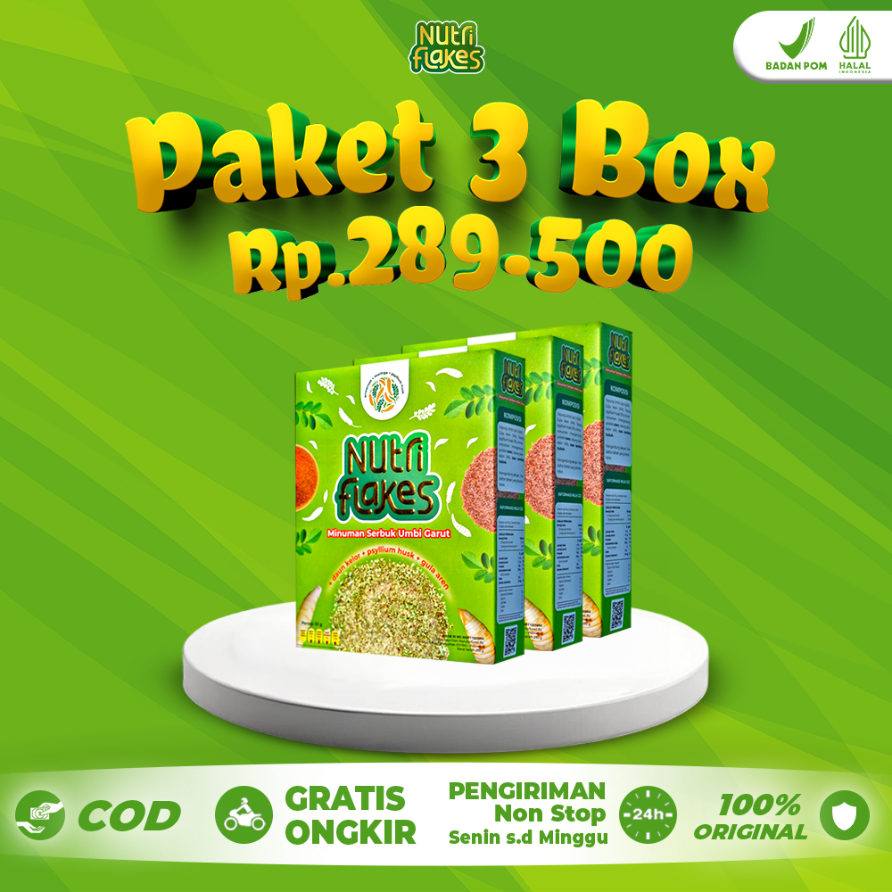 

Nutriflakes 3 Box Sereal Sehat Atasi Asam Lambung, GERD,Maagh Kronis Minuman Sereal Umbi Garut