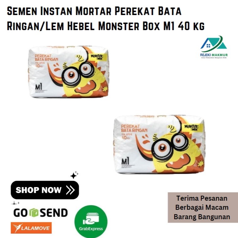 Semen Instan Mortar Perekat Bata Ringan/Lem Hebel Monster Box M1 40 kg (Area BANDUNG)