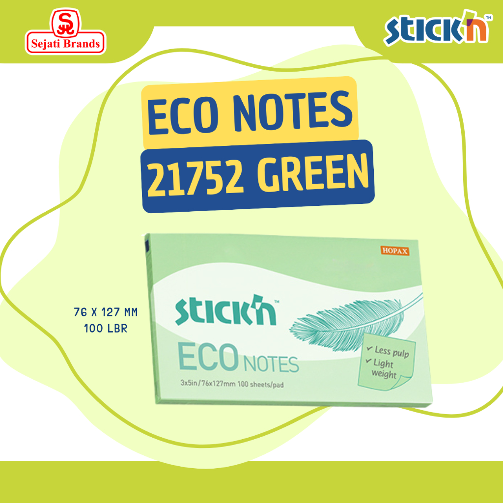 

Stick'n Eco Note 21752 Green (3x5) - Memo Sticky Note