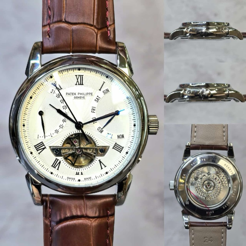 JAM TANGAN PRIA/COWOK PATEK PHILIPPE GRAND COMPLICATION ANUAL CALENDAR 45mm COKELAT SILVER AUTOMATIC