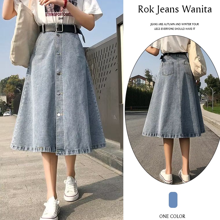 KODE F34Z  kekinianfactory  COD Ready stok rok kancing penuh rok korean style panjang 78 rok jeans w