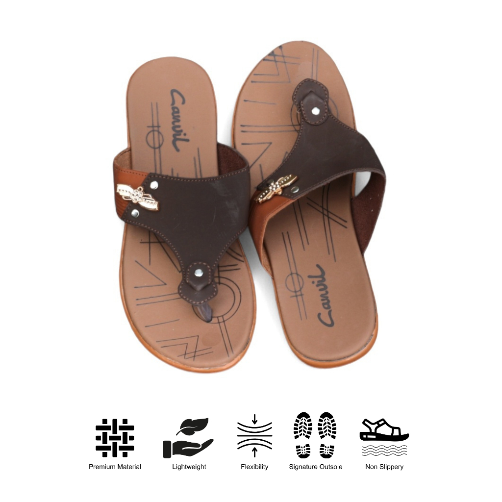 Sandal Carvil Wanita Mahalini Sandal Flat Kulit Cewek Santai Ori Carvil 100%