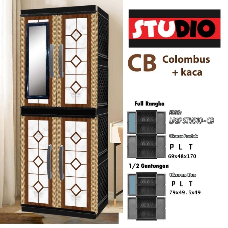 LEMARI PAKAIAN PLASTIK 2 PINTU KACA