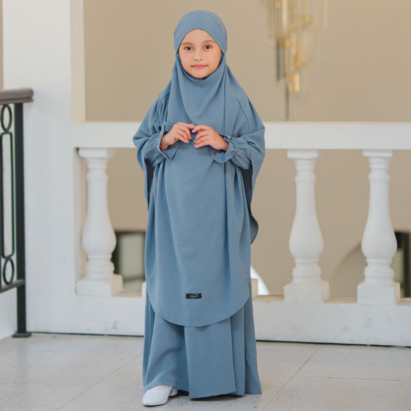 D2BLACK ~ Gamis Syari Anak Anti UV Nabila Set Denim