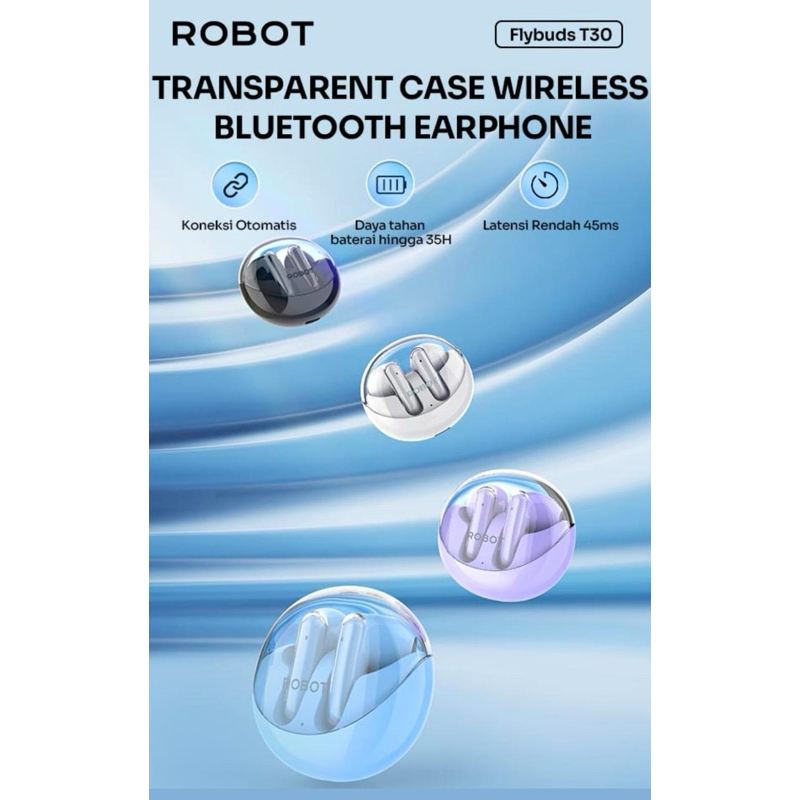 ROBOT TWS Wireless Earphone Flybuds T30 With Transparent Case Bluetooth