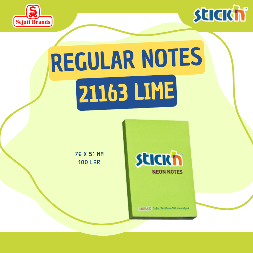 

Stick'n Regular Notes 21163 (3x2) Neon Lime - Memo Tempel - ATK
