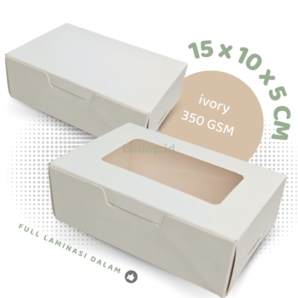 

IVORY 15 10 5 CM Polos Laminasi Jendela Kotak Box Kemasan Dus Roti Brownies Kue Cake Kecil Tebal