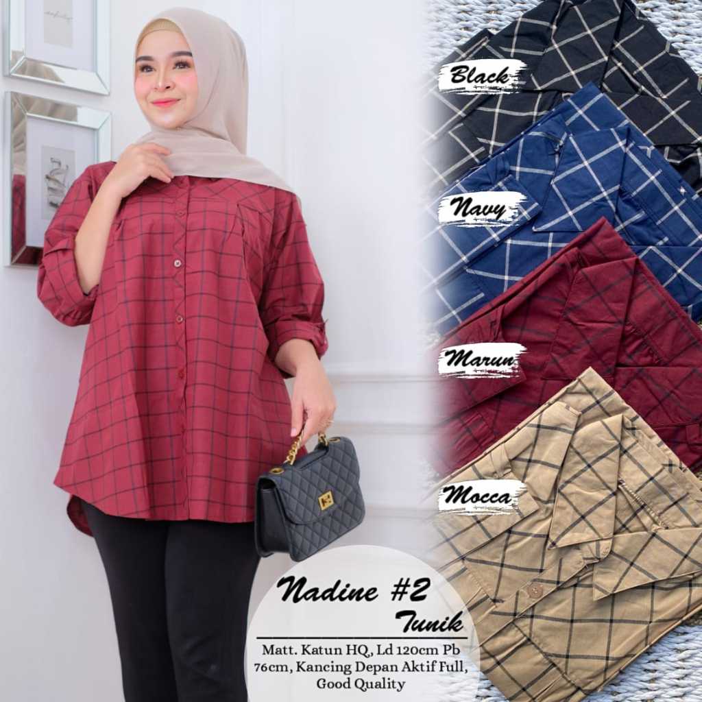 Nadine #2 Tunik Atasan Kemeja Wanita Busui Bigsize Jumbo Ld 120 Katun Kotak