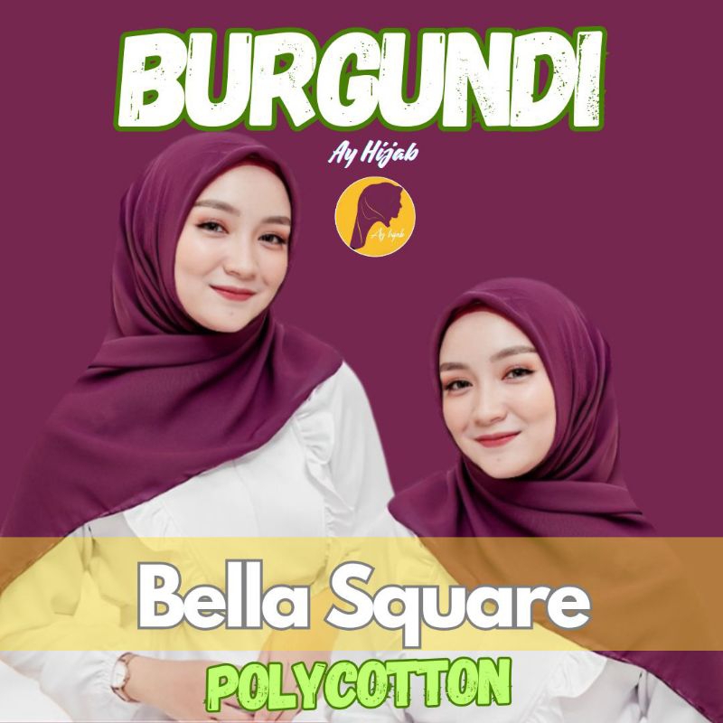 BURGUNDI DARK MAROON WINE Hijab Segi Empat Bella Square Pollycotton Jahit Neci Kerudung Segi Empat P