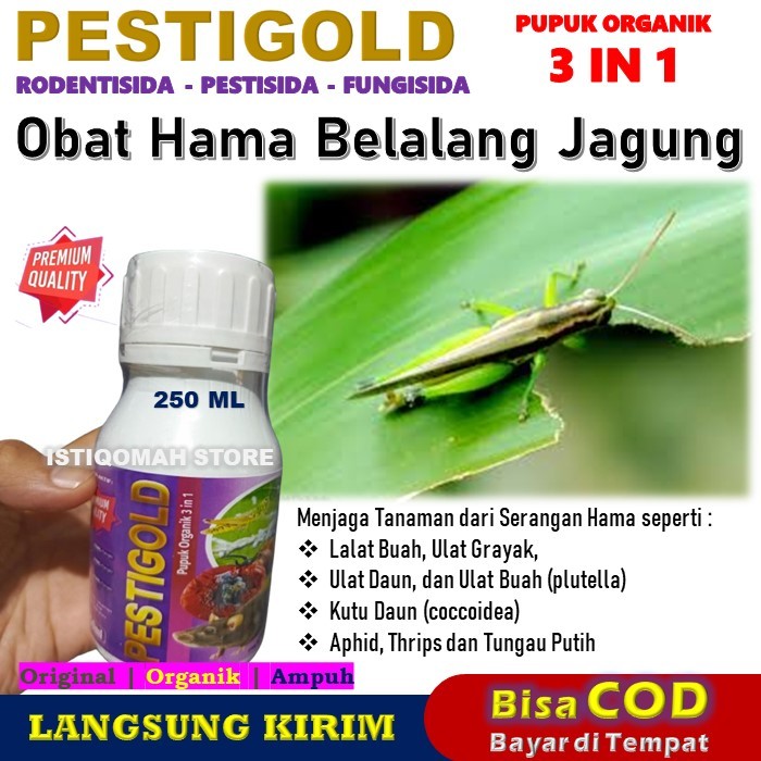 Obat Semprot Hama Belalang Tanaman Jagung Ampuh PESTIGOLD 250ML Pestisida Organik Nabati Obat Pembas