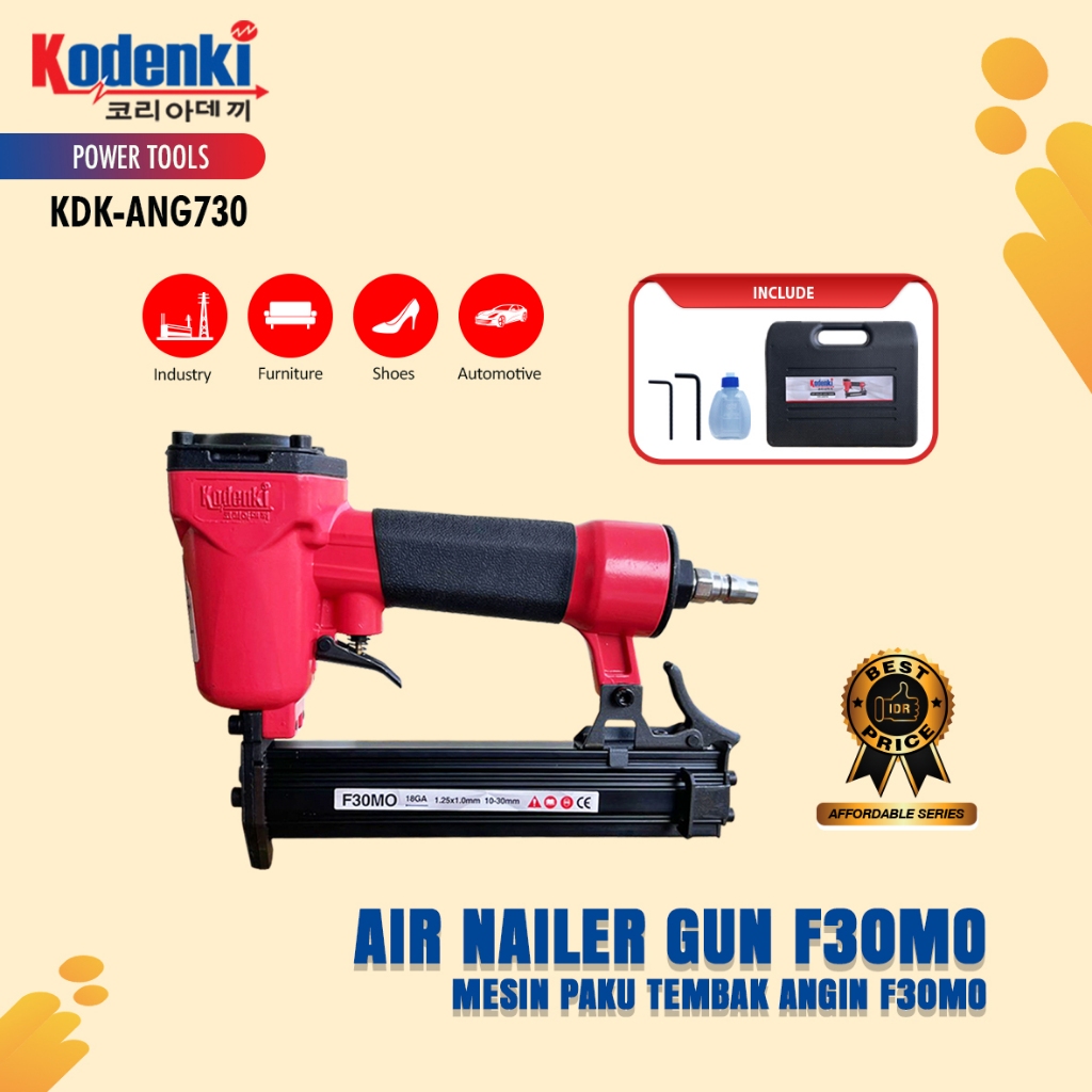 

KODENKI Air Nailer F30MO Mesin Air Nail Gun Alat Paku Tembak Stapler Gun F 30 - Alat Paku Tembak Lurus Stapler Angin F30 - Air Nailer Mesin Paku Tembak F30 Staples Angin F 30 Stapler - Mesin Isi Staples Kompresor Model Paku Lurus KDK-ANG730