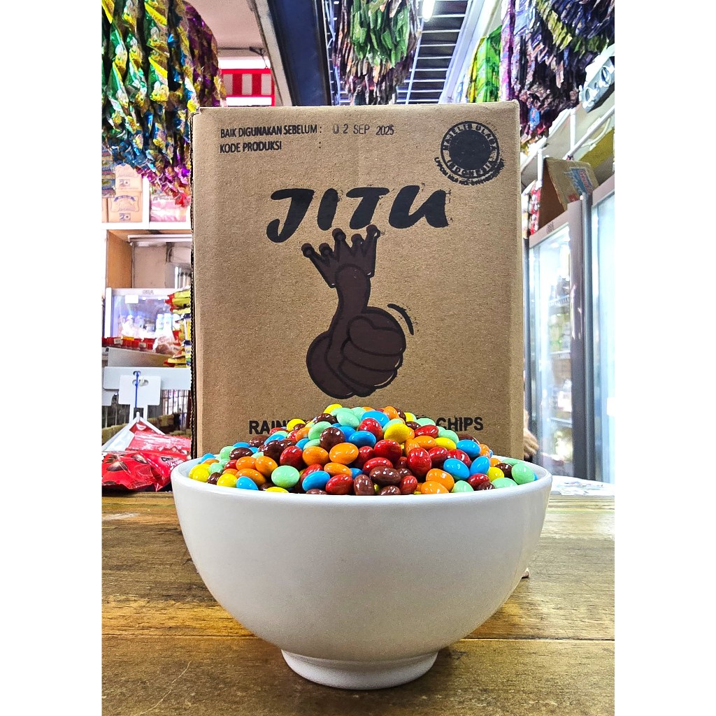

JITU Rainbow Choco Chips 1/2 bulat gepeng / Rainbow Coklat Chips JITU setengah bulat gepeng - repack 1kg