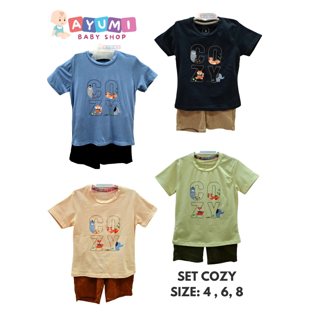[Happy Time] SET COZY Setelan Kaos Anak Laki-Laki Lengan Pendek dan Celana Pendek MURAH Limited Stoc