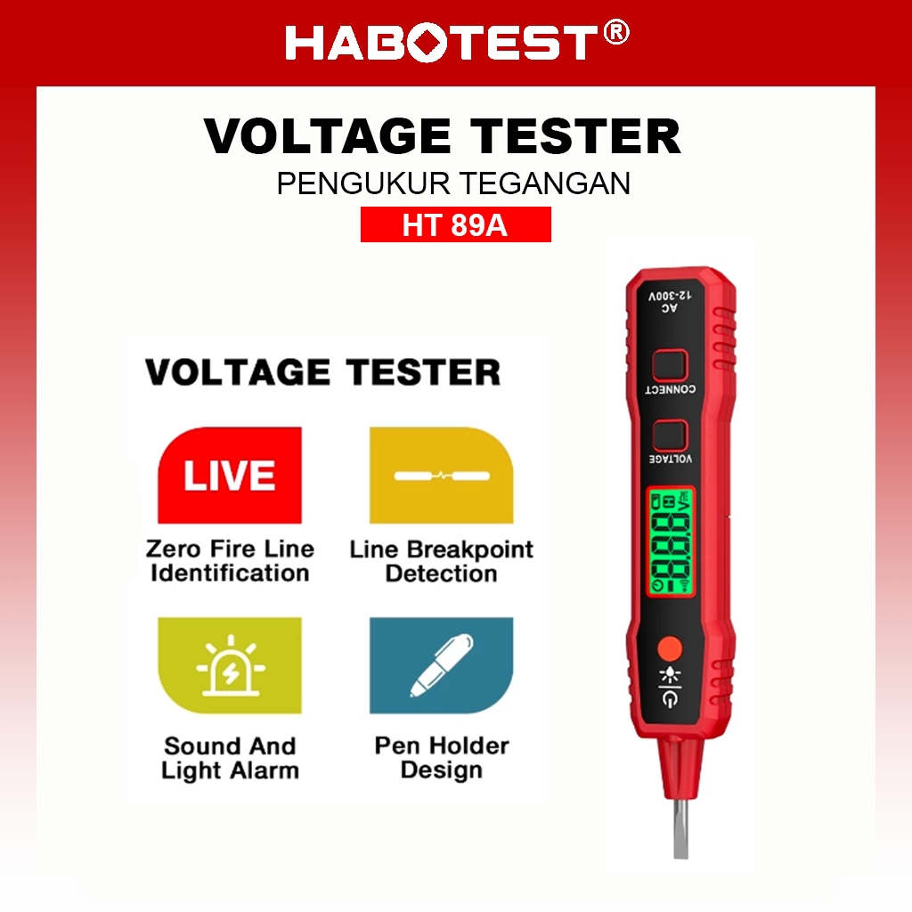 HABOTEST Tespen LED Light Digital Display Measurement Voltage Tester AC 12-300V Data Hold Wire Conti