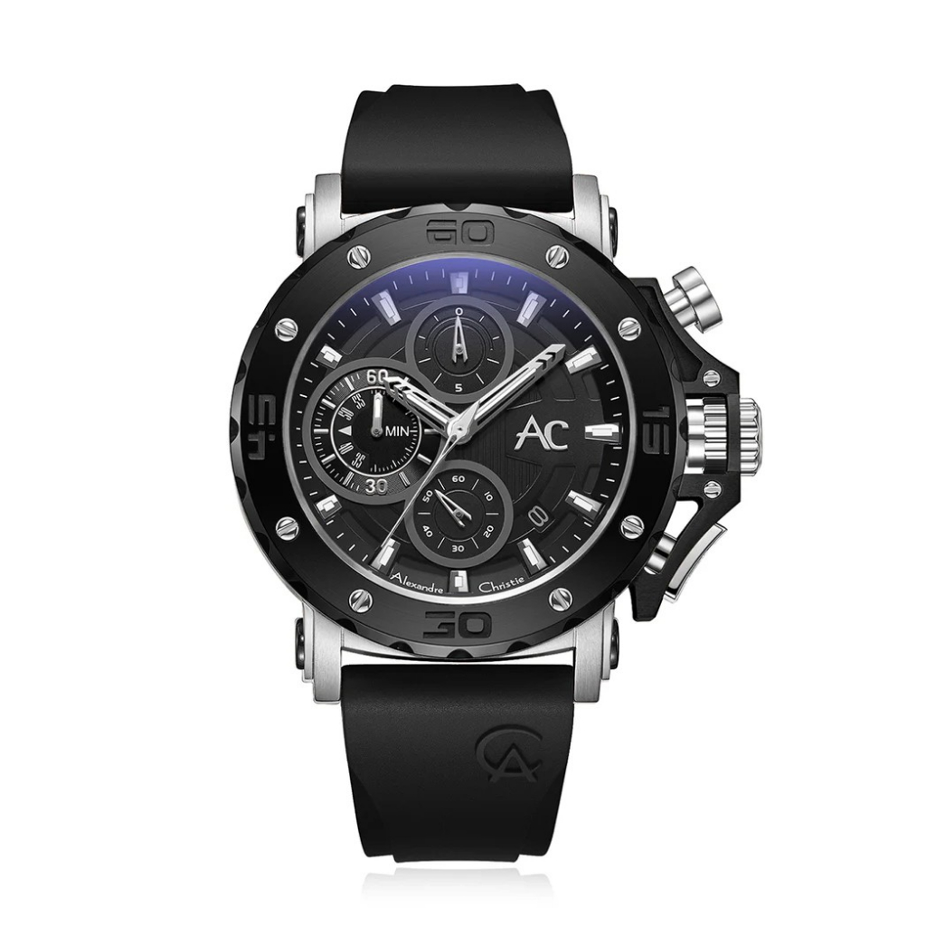 Jam Tangan Pria Alexandre Christie Chronograph AC 9205 Rubber Strap AC COLLECTION