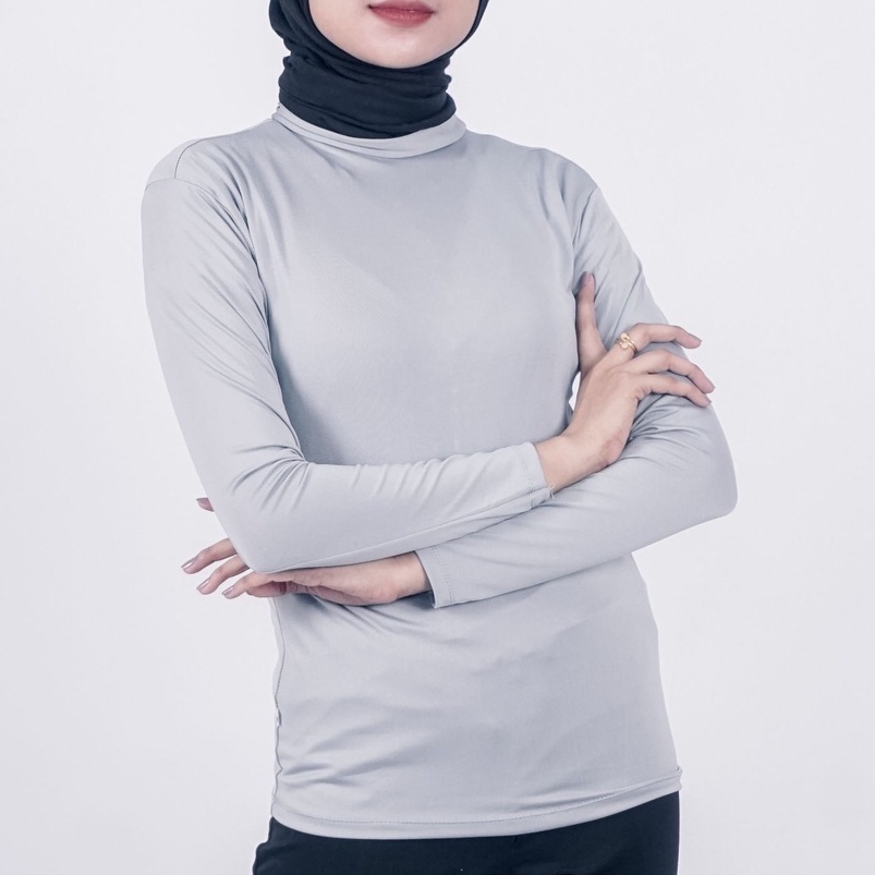 MANSET JUMBO WANITA MUSLIM HIJAB DALAMAN BAJU MANGSET BAHAN DINGIN DAN MELAR WARNA ABU-ABU