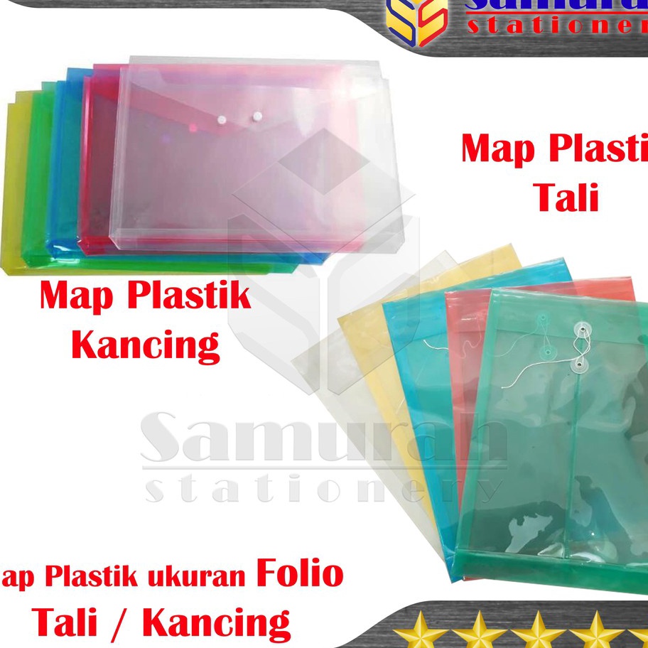 

Gila Map Plastik Kancing Folio Punggung Per Lusin Map Plastik Tali ukuran F4 Transparant Clear isi 12 Pcs Warna Transparant Bening Biru Merah Kuning Hijau