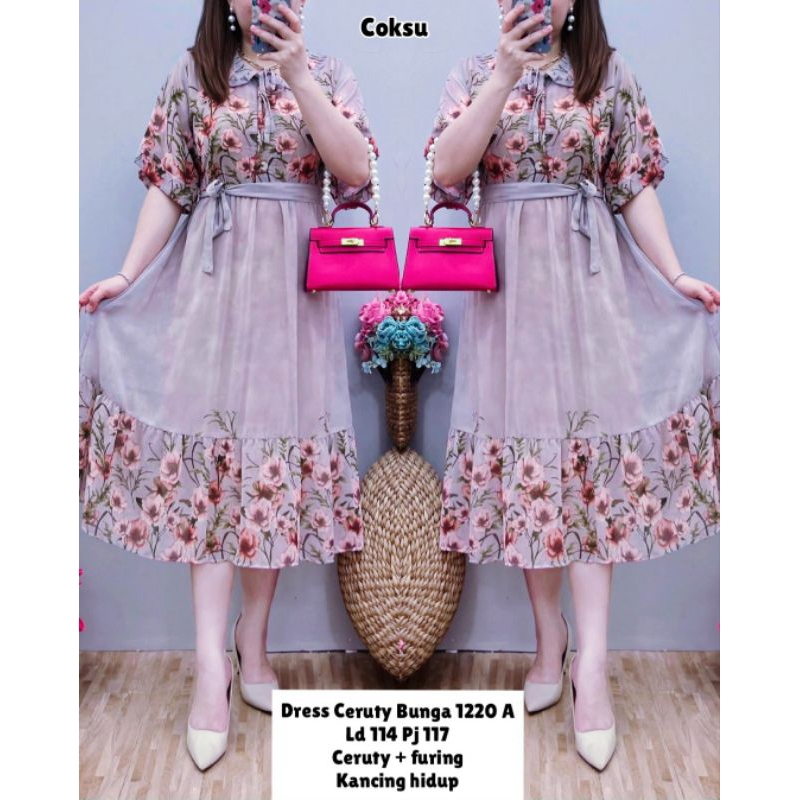 4 warna Dress Ceruty Bunga 1220A