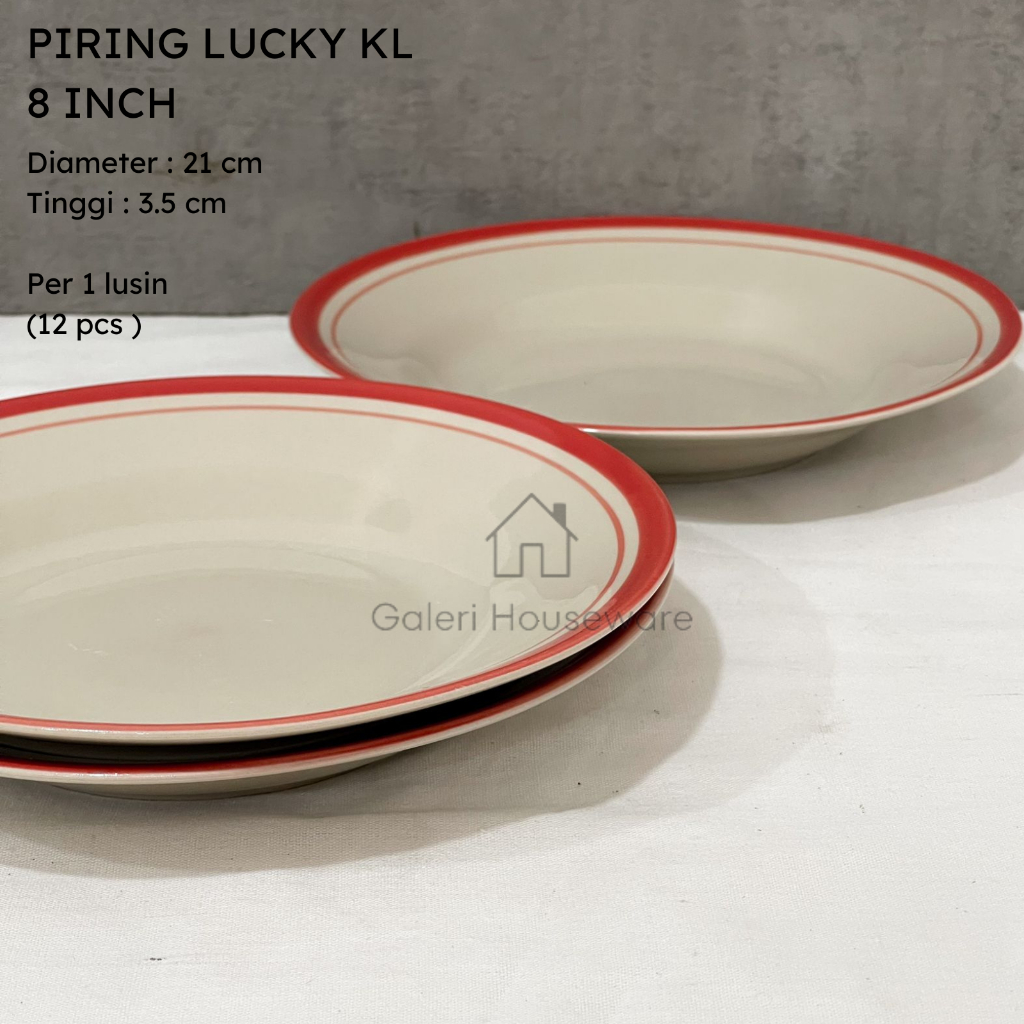 12PCS PIRING KERAMIK LUCKY KL 8 INCH / PIRING KERAMIK 1 LUSIN / PIRING MAKAN LIST KECIL / PIRING KER