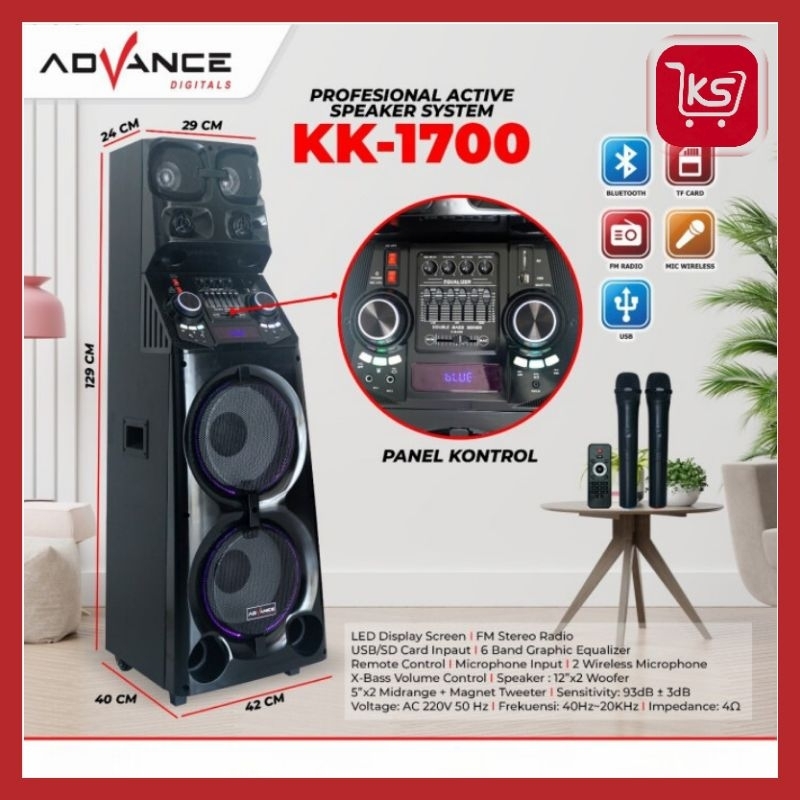 SPEAKER ADVANCE KK-1700 | 2 X 12 INCH | 2 MIC WIRELESS