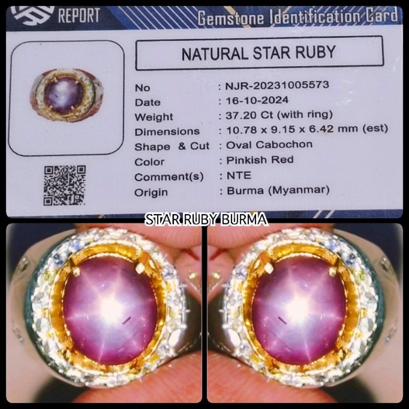 RUBY BURMA STAR SUPER JUMBO ( NTE ) + RING PERAK ASLI