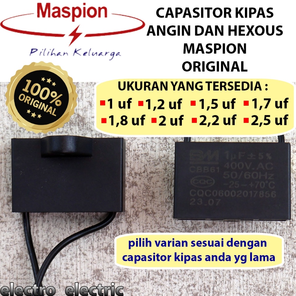Kapasitor Capasitor Kipas Angin dan Hexos Maspion ginal