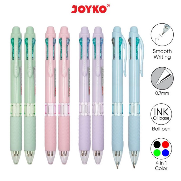 

ART N1D4 Pulpen 4 warna Joyko Bp348 Quaco 47mm 1pak12pcs
