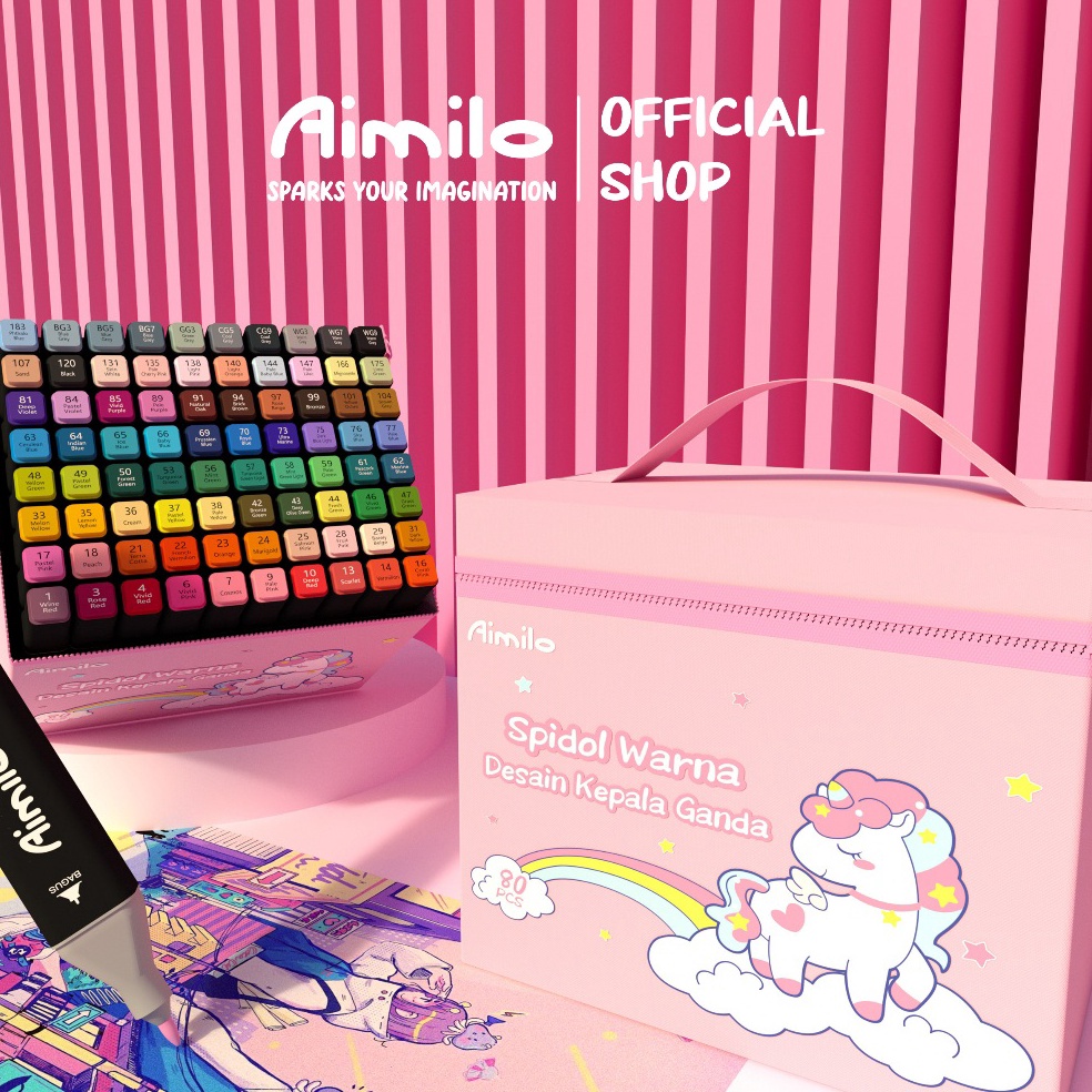

ART R6E4 READY Aimilo Spidol Warna Warni 1 Set kemasan kartun Sketch Marker 2 Tip Touch Marker 4868 Warna