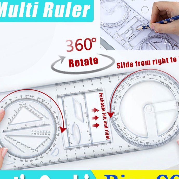 

KP8 Penggaris Busur Derajat Multifungsi Multi Function Geometric Ruler Kreatif Alat Tulis Sekolah Kantor Perlengkapan Belajar Alat Ukur