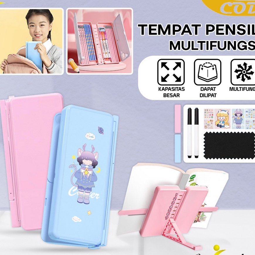 

Wow ONEA73 Tempat Pensil 2IN1 Multifungsi dengan Tatakan Buku dan Papan Tulis Praktis Kotak Pensil Lipat Tempat Penyimpanan Alat Tulis Anak Sekolah Pencil Case Book Holder Import