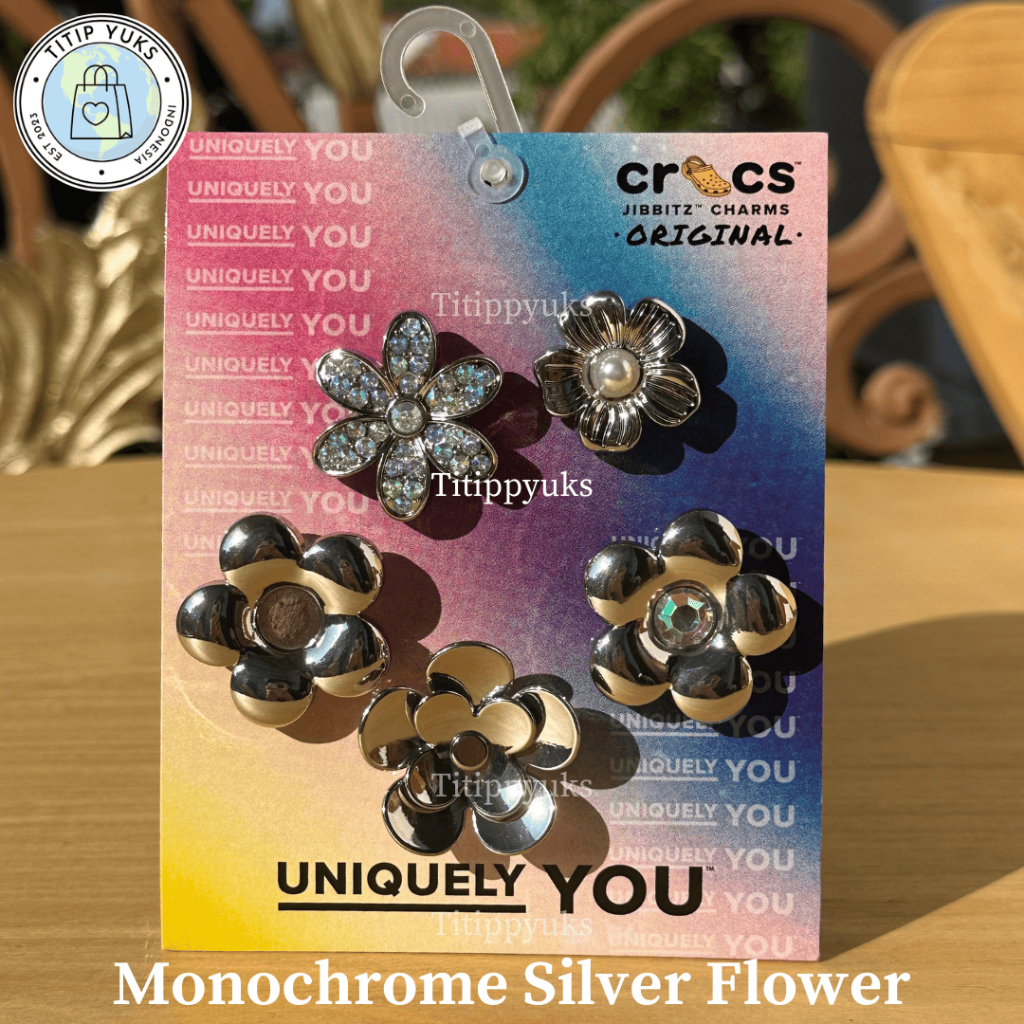 Crocs Jibbitz Original Korea Set 5pcs Flower Monochrome Silver