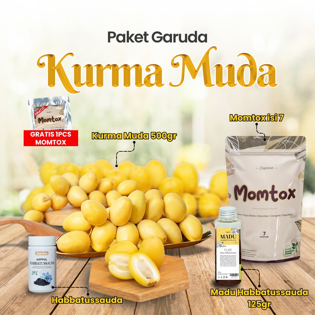 

Promil Kurma Muda Segar Paket Kurma Muda Momtox Madu Habbatussauda | Paket Garuda kurmamuda_id