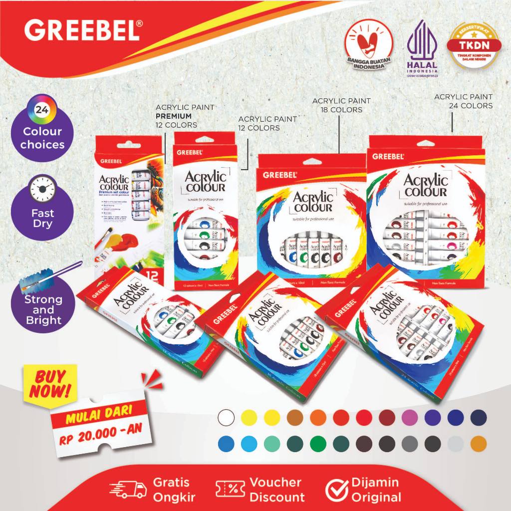 

GREEBEL Cat Lukis Akrilik Set / Acrylic Paint Color (Cat Acrylic 10ML) Cat Melukis