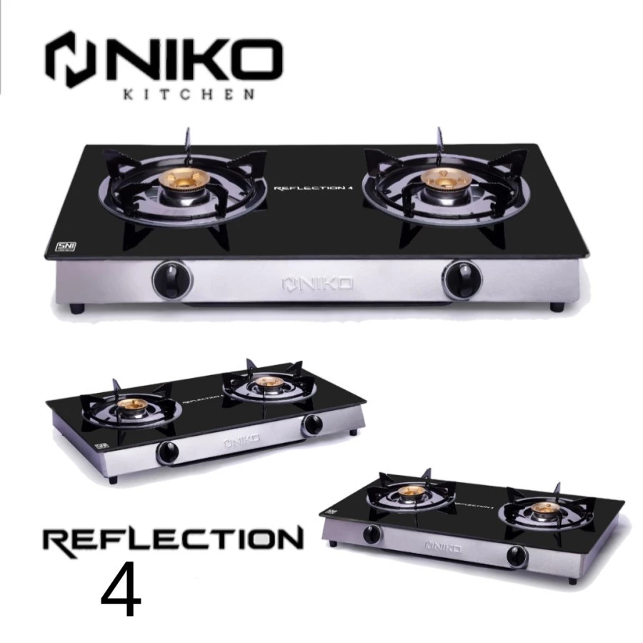 NIKO KOMPOR GAS 2 TUNGKU REFLECTION 4 KOMPOR GAS KACA 2 TUNGKU TEMPERED GLASS HITAM