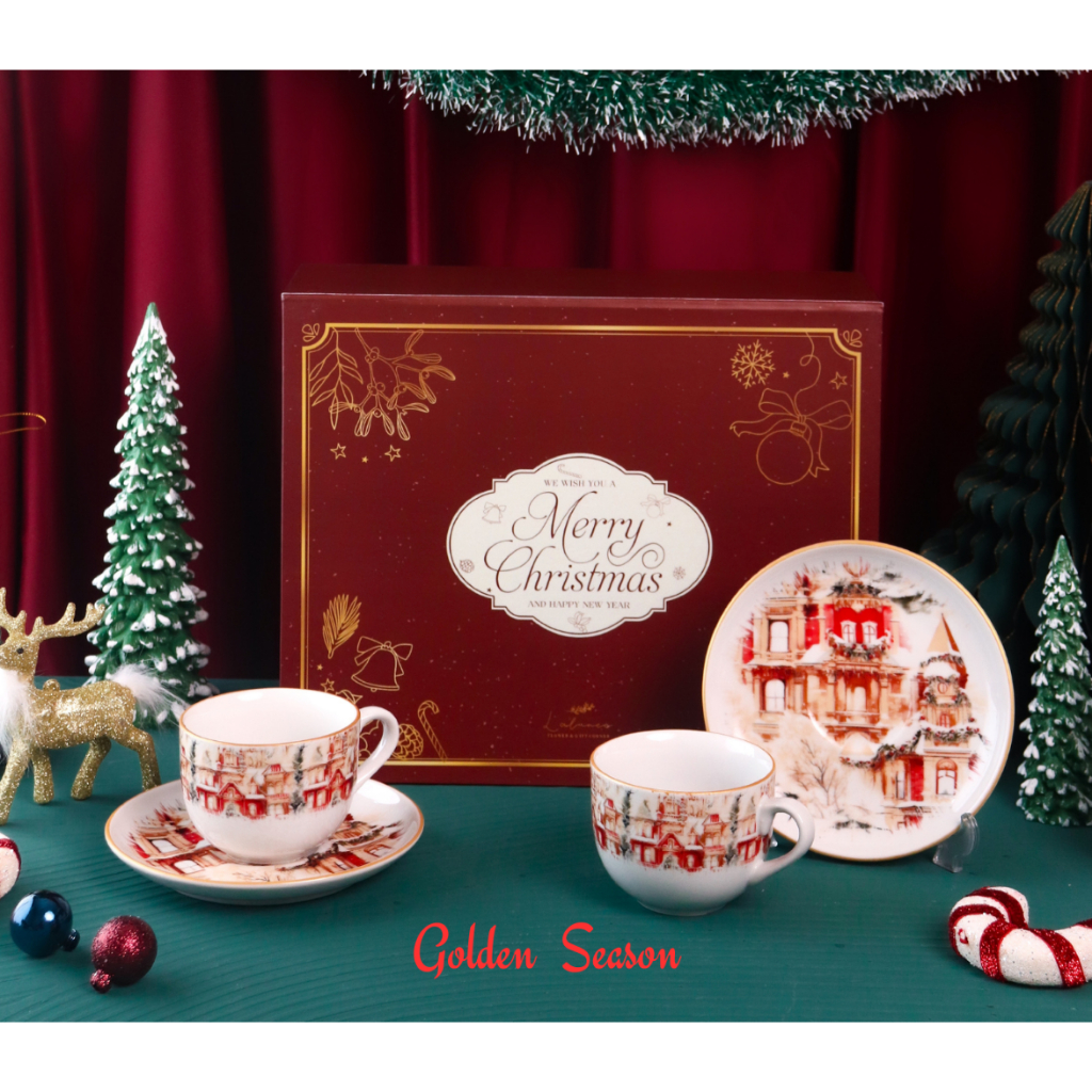 Hampers Natal Premium Isi Cangkir Set - Kado Box Natal Isi Set Cangkir Piring - Parsel Natal Mewah -