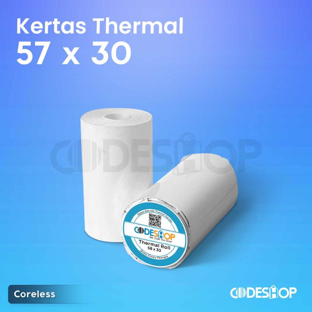 

Thermal Roll 57x30 mm 57x30mm CORELESS/TANPA CORE Kertas Thermal Paper