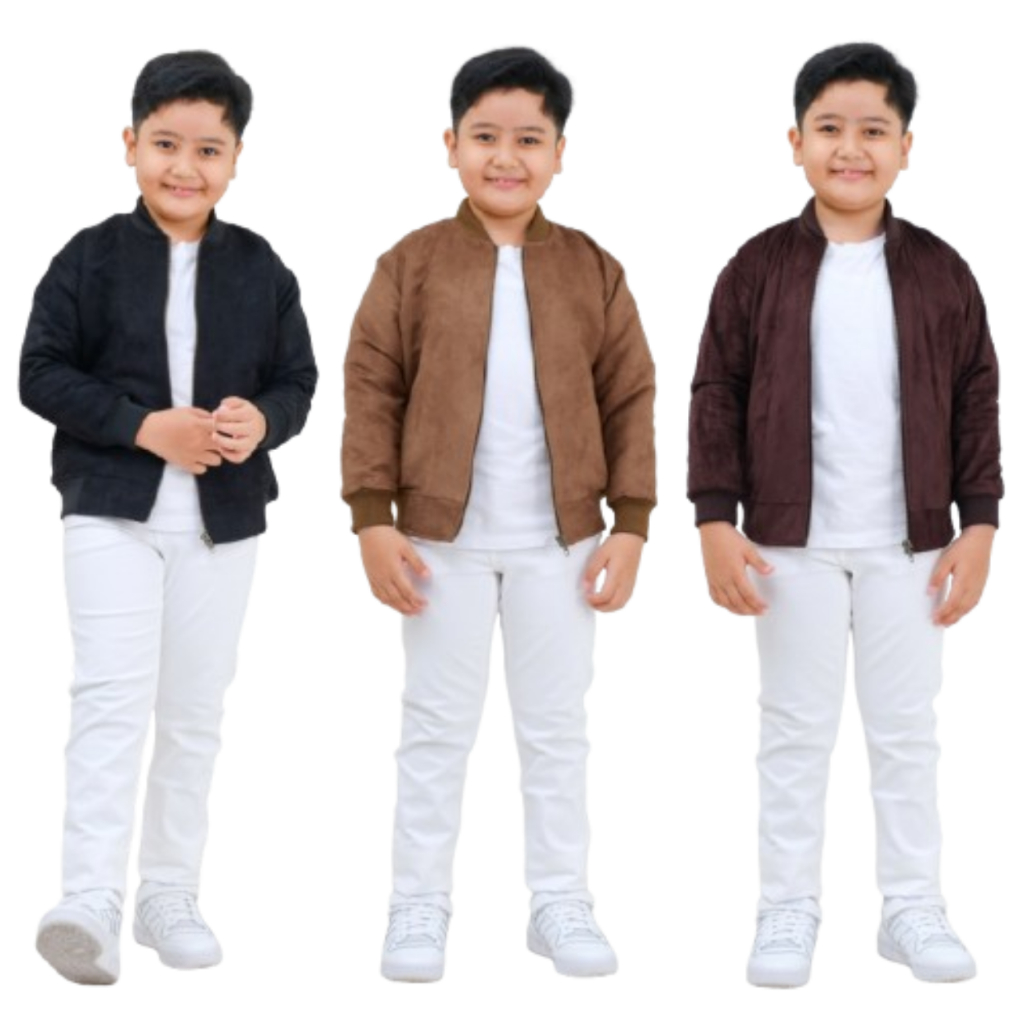 Brofash Jaket Bomber Kulit Suede Anak Laki Laki Umur 2 3 4 5 6 7 8 9 10 11 12 13 14 Tahun